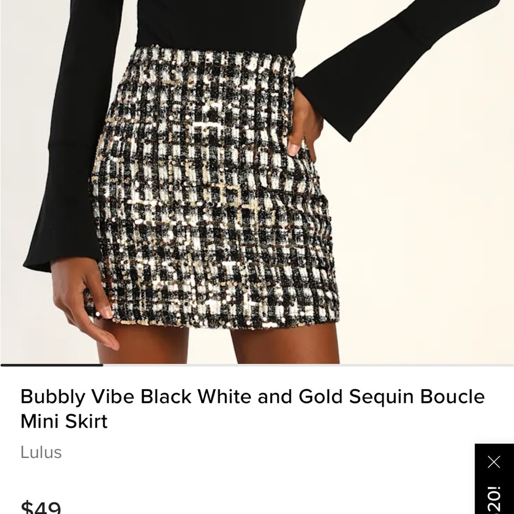 Lulu's Chic Sequin Mini Skirt in Black, White, and Gold